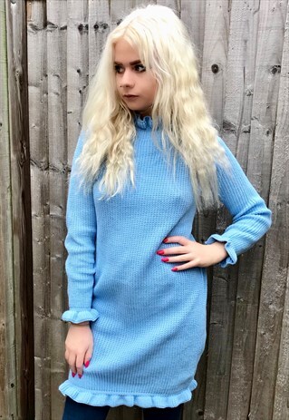 BLUE FRILL JUMPER DRESS