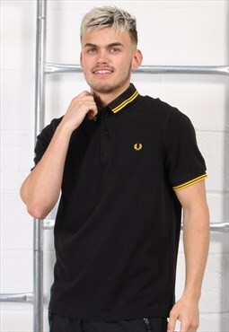 Vintage Fred Perry Polo Shirt Black Short Sleeve Top Large