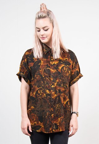 90'S PAISLEY BROWN GRUNGE OVERSIZE SHIRT