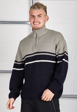 Vintage Lacoste Jumper in Navy 1/4 Zip Knitted Sweater XL