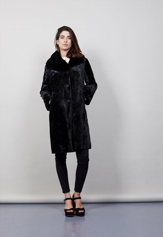 VINTAGE BLACK 1960'S SHAVED SHEEPSKIN COAT