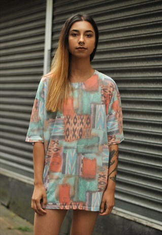 VINTAGE OVERSIZED PASTEL CRAZY PATTERN TSHIRT