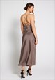 MILA ASYMMETRIC COWL NECK SATIN SLIP DRESS - TAUPE