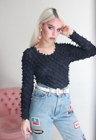VINTAGE 90S NAVY BLUE SCRUNCHY TOP