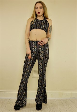 TIGERS EYE BLUE STRIPED HALTER TOP & FLARES TWO PIECE CO-ORD
