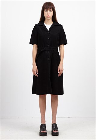 VINTAGE BLACK KATILIINA SHORT SLEEVE CORDUROY MINI DRESS