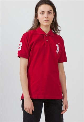 VINTAGE RED POLO RALPH LAUREN SHORT SLEEVE POLO SHIRT TOP