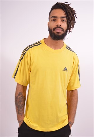 ADIDAS MENS VINTAGE T-SHIRT TOP LARGE YELLOW 90S