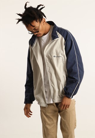 VINTAGE CHAMPION EMBROIDERED SPELLOUT WINDBREAKER JACKET