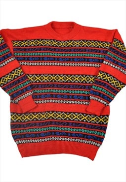 Vintage Knitwear Sweater Retro Pattern Red Ladies Medium