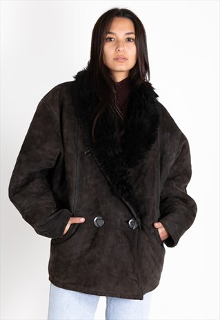 VINTAGE 80S SHEARLING COAT REAL LEATHER / S0297