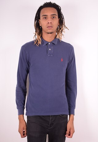 POLO RALPH LAUREN MENS VINTAGE POLO SHIRT LONG SLEEVE MEDIUM