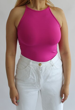 Y2K HOT PINK HALTER TOP