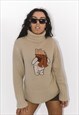 VINTAGE 90S BEIGE TURTLENECK WOOL CHUNKY JUMPER