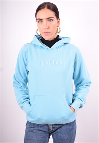 ADIDAS WOMENS VINTAGE HOODIE JUMPER SMALL BLUE 90'S