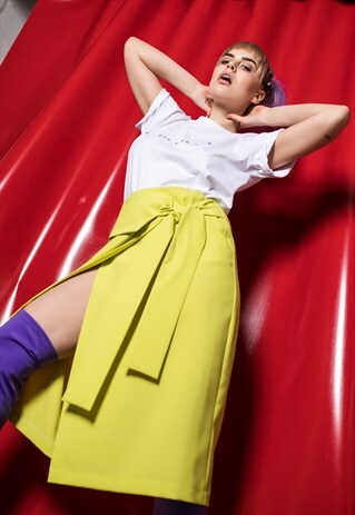 MIDI ENVE SKIRT IN LIME