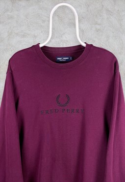Vintage Fred Perry Burgundy Sweatshirt Spell Out Embroidered