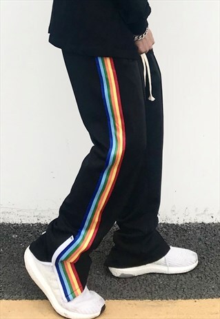 Rainbow tape joggers side zipper Pride pants Gay trousers