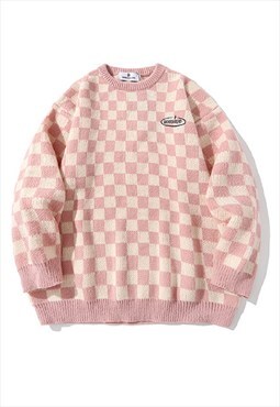 Check print knitwear jumper checkerboard top in pink