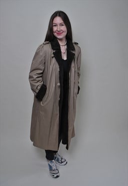 Military style trench jacket with faux fur collar