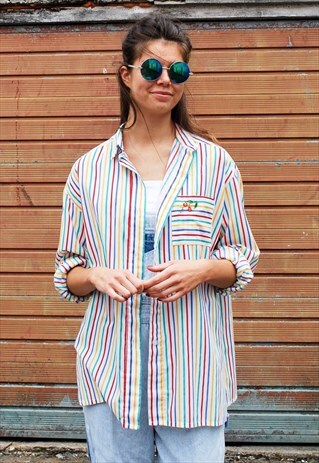 VINTAGE RAINBOW STRIPE EMBROIDERED SHIRT