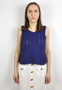 Vintage Womens S Crochet Tank Top Tee Pullover Blouse Knit 