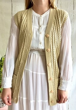 Vintage Cream Ribbed Button Up 70's Sweater Vest Gilet