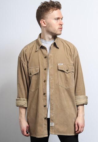 VINTAGE CORDUROY CORD SHIRT BROWN
