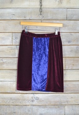 Vintage Velvet Bodycon Skirt Blue & Burgundy W27 BR2156