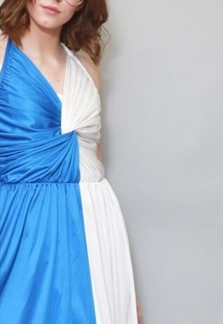 VINTAGE 1980'S ROLAND JOYCE BLUE & WHITE MIDI DRESS
