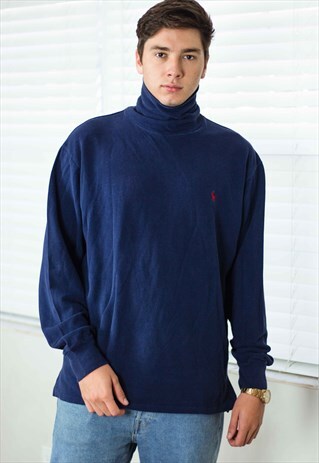 VINTAGE POLO RALPH LAUREN ROLL NECK JUMPER LOGO 90S L 14.4