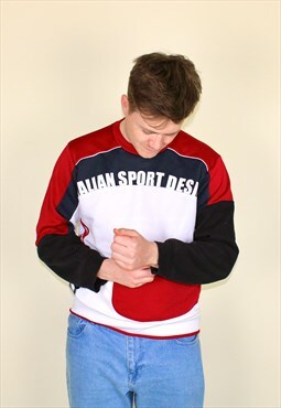 Vintage 90s Sports Patchwork Sweatshirt in White & Red
