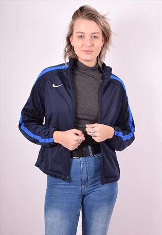 NIKE WOMENS VINTAGE TRACKSUIT TOP JACKET LARGE NAVY BLUE 90S
