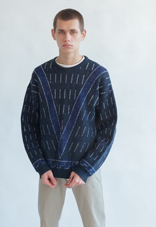 VINTAGE 80S FUNKY JUMPER IN BLUE WOOL