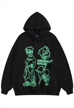 Skater boy hoodie grunge pullover neon graffiti top in black