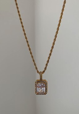 MILLION. Clear Crystal Pendant Gold Rope Chain Necklace