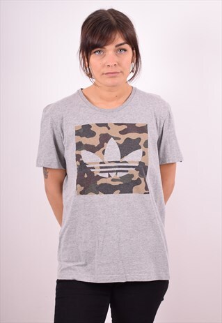ADIDAS WOMENS VINTAGE T-SHIRT TOP MEDIUM GREY 90S