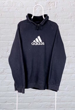 Vintage Adidas Hoodie Black Embroidered Spell Out Logo Large