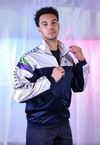 VINTAGE KAPPA NAVY AND WHITE TRACK JACKET