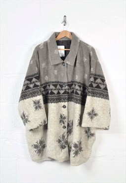 Vintage Fleece Jacket Retro Pattern Grey Ladies XXXL