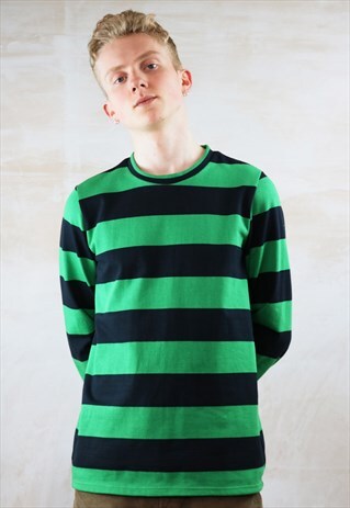 GREEN N BLACK STRIPED SLIM FIT HEAVYWEIGHT TOP
