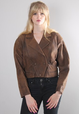 VINTAGE 80S BROWN LEATHER CROPPED JACKET