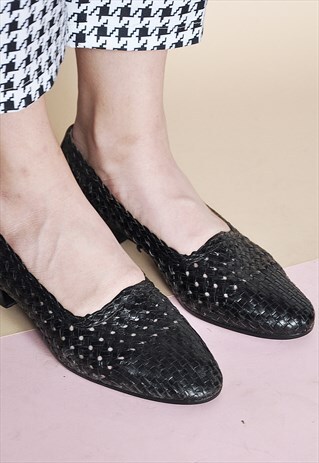 90S WOVEN LEATHER SLIP ONS
