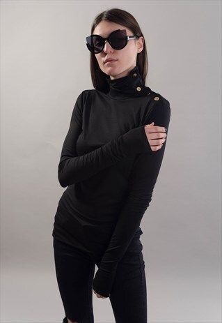 BLACK TUNIC TOP/CASUAL BLOUSE/MAXI SHIRT TOP/F1820