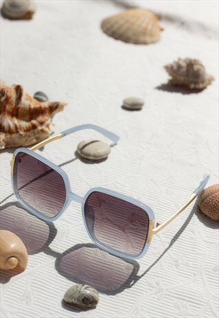 BLUE ROUNDED SQUARE SCREW DETAIL SUNGLASSES