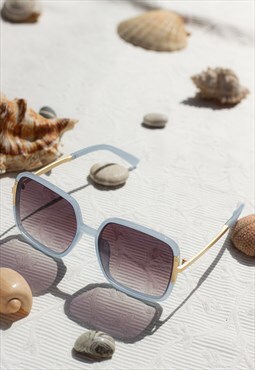 Blue Rounded Square Screw Detail Sunglasses