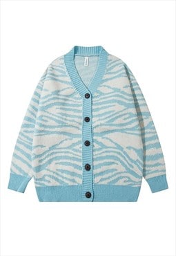 Zebra cardigan striped jumper button up preppy pullover blue