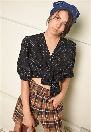 VINTAGE 80S PARIS CHIC BLOUSE TOP WITH POLKA DOT PRINT