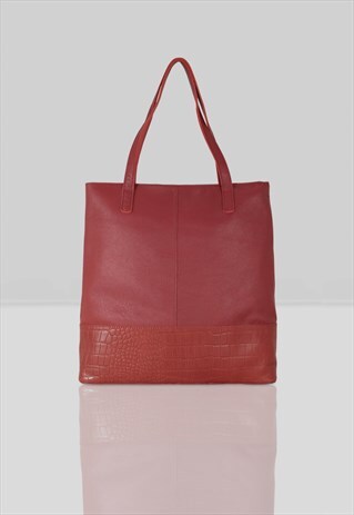 'SIENNA' PAPRIKA RED SEMI SOFT UNLINED LEATHER TOTE BAG