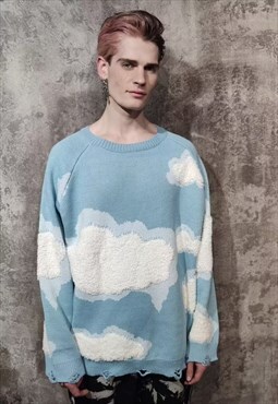 Cloud sweater 3d fleece sky jumper knitwear top pastel blue